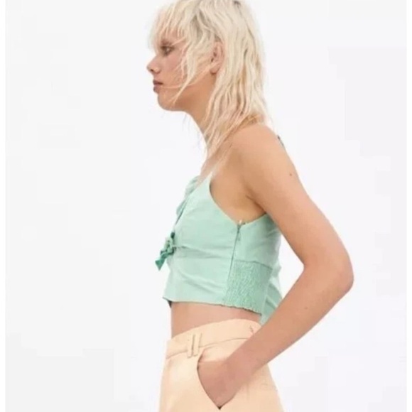 ZARA NEW LIMITED EDITION MINT PUFF SLEEVE ASYMMETRIC TOP SHIRT - Picture 6 of 15